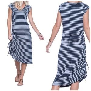 Toad&Co Navy and White Striped Midi Dress